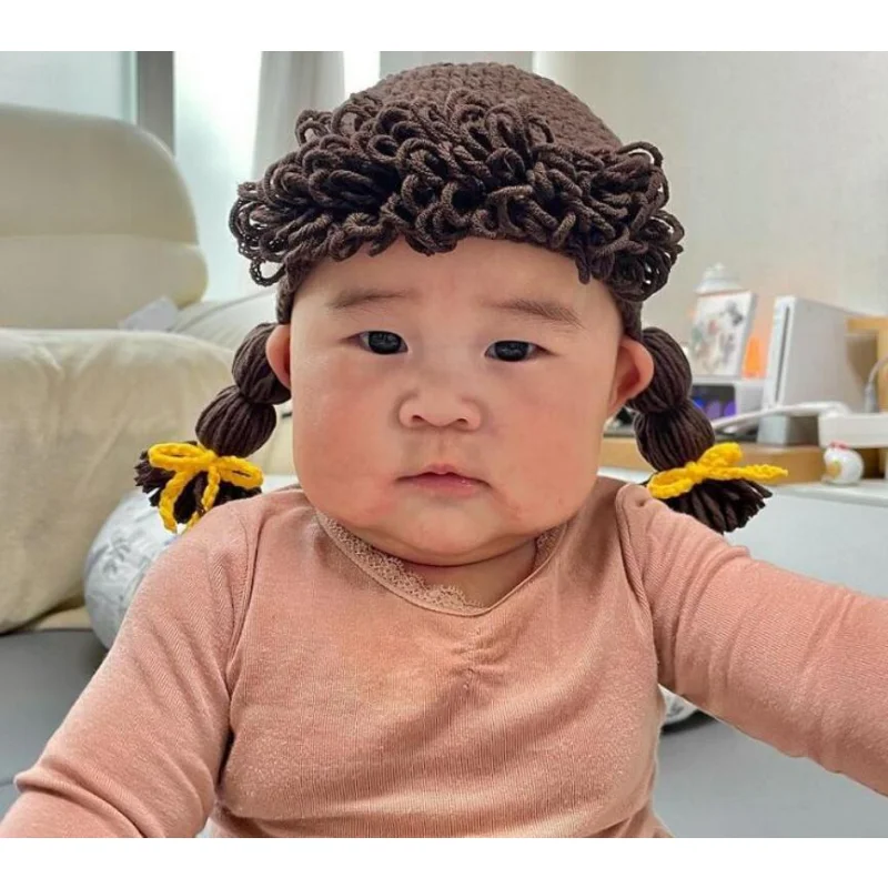 Toddler Wig Afro-hair Dreadlocks Hat Caveman Handmade Winter Knit Warm Cap Gift Funny Party Beanies Kid Baby Accessories Girls