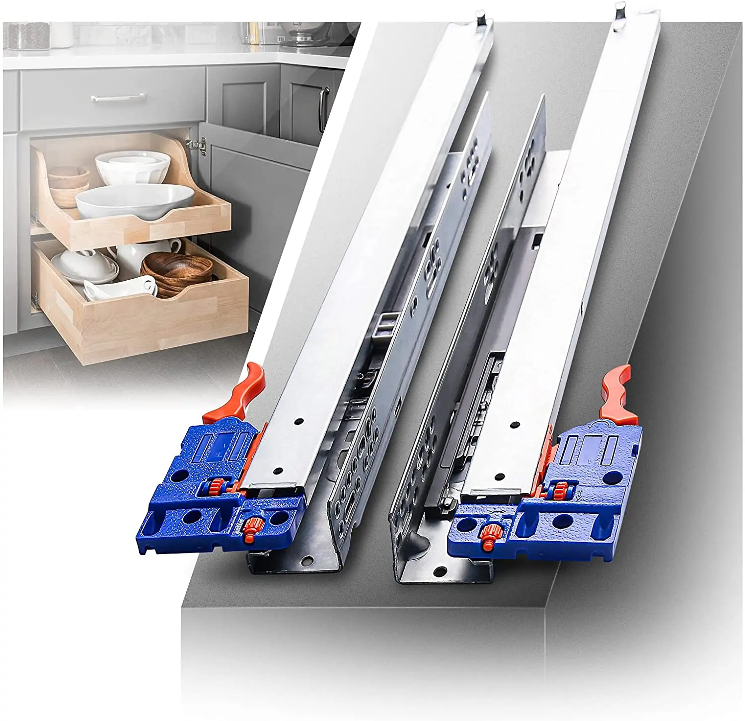 

Under-Mount Drawer Runners Full Extension Soft Close Concealed Furniture Drawer Slides with Couplings 3 Full Extension 1 Pair
