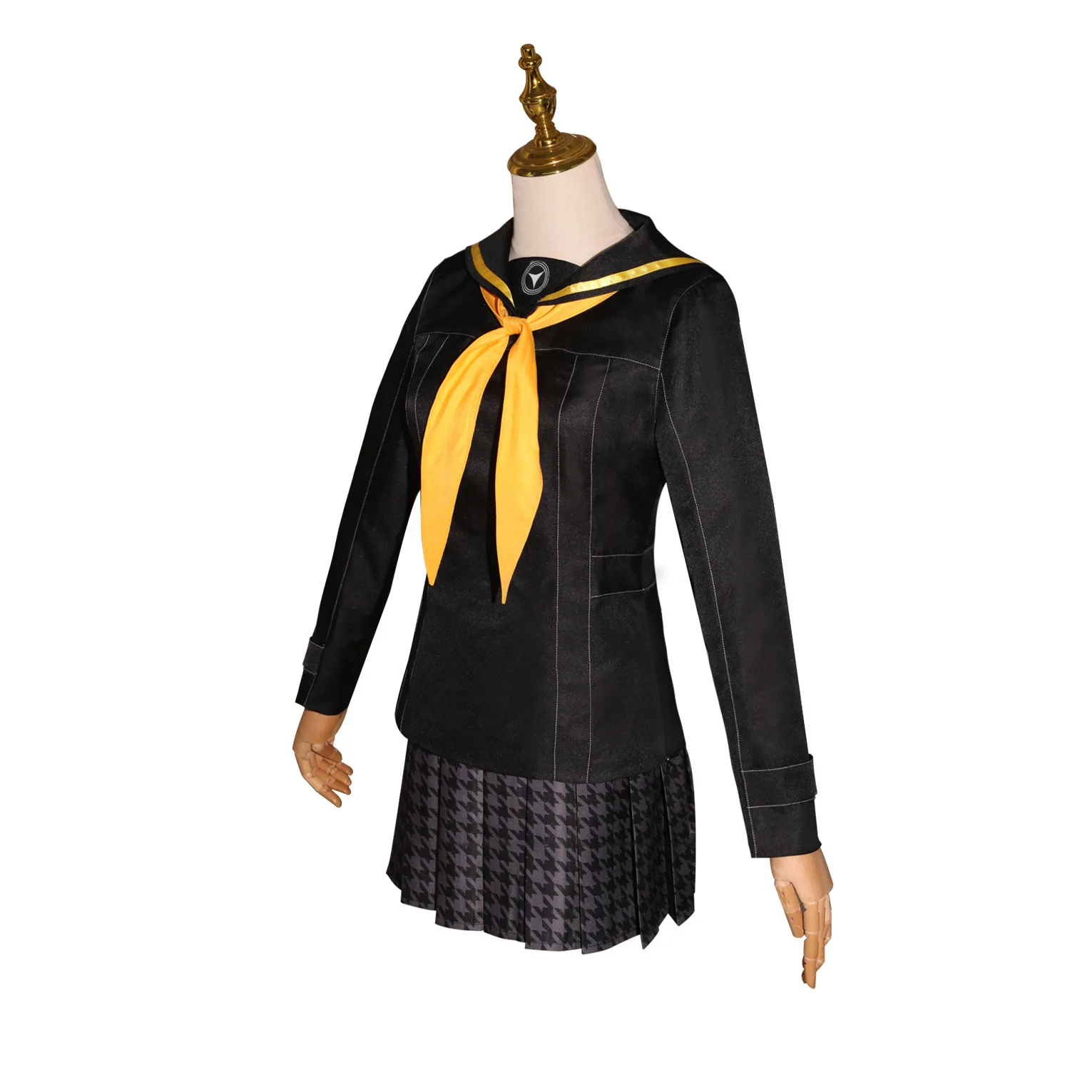 Фото Костюм для косплея по игре Persona 4 Golden Rise: Куджикава. Коричневый парик с двумя хвостиками, черный топ в морском стиле, юбка в клетку 