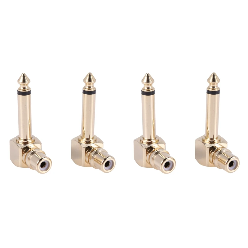 

4 шт./упаковка, RCA разъем «Мама» на 1/4 дюйма, моно-штекер, прямоугольный аудиоадаптер, золотистый