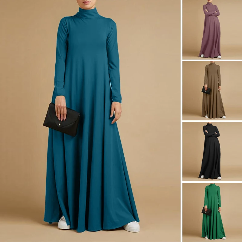 

Autumn Turtleneck Long Sleeve Sundress Fashion Women Maxi Long Dress Baggy Elegant Solid Casual Vestido Kaftan Robe Femme