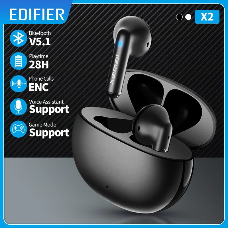 Edifier X2 Беспроводные наушники TWS Наушники наушники бесповородные Bluetooth 5.1 13 мм Блок драйвера Голосовой помощник Сенсорное управление 28 часов ...