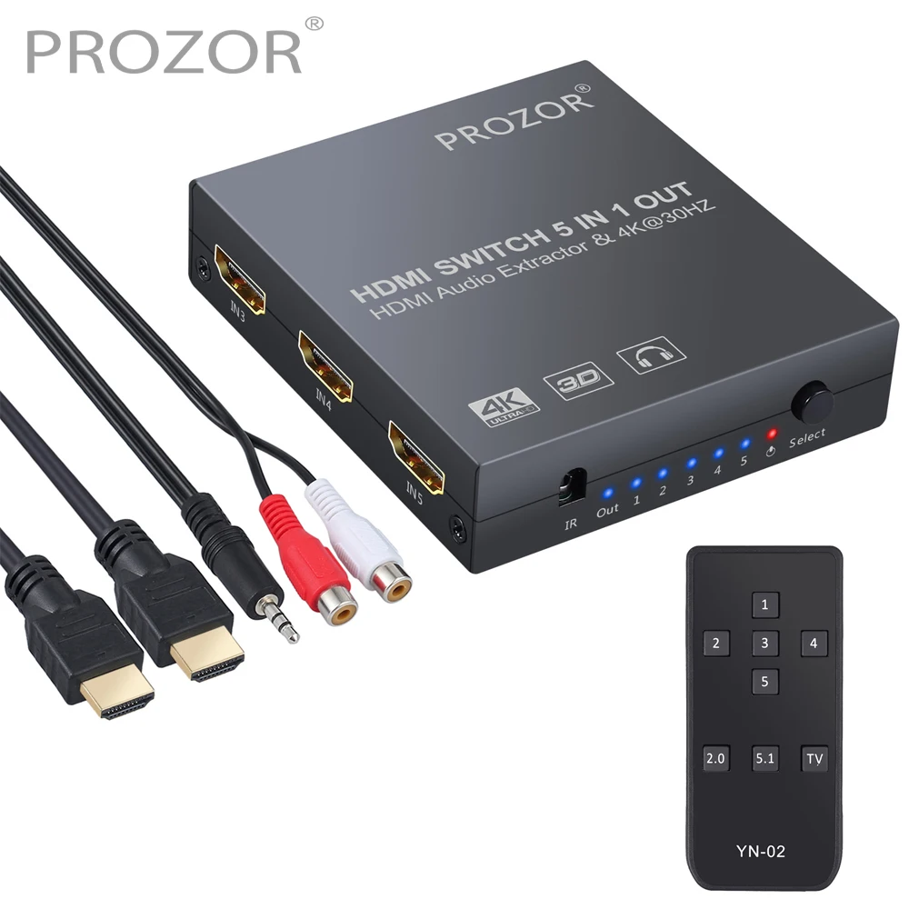 PROZOR 5 в 1 выход HDMI-совместимый переключатель с аудио экстрактором 5x1 коммутатор