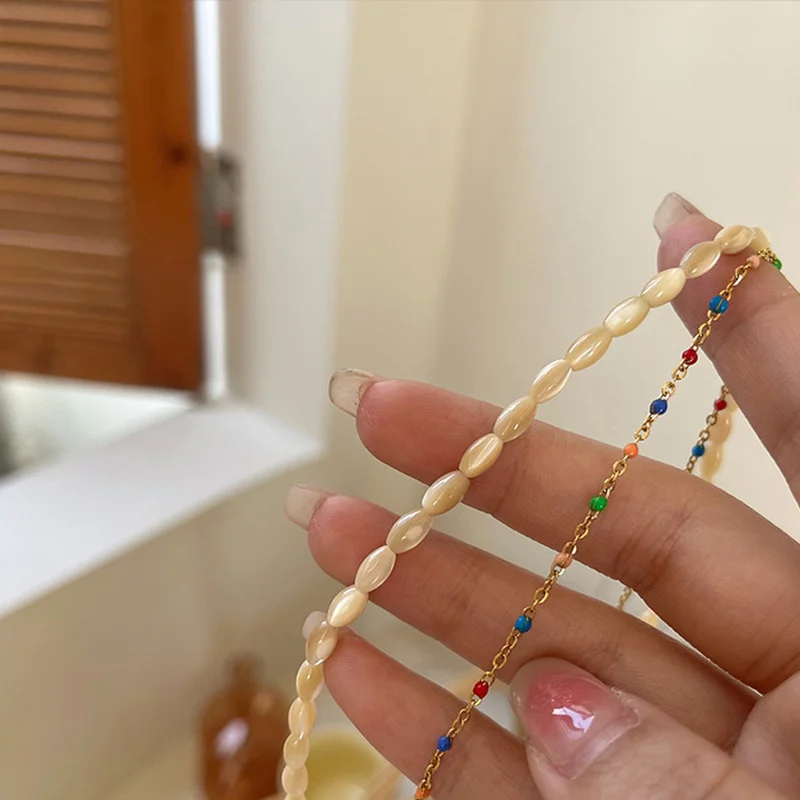 

Minar INS Fashion Colorful Crystal Beads Necklace for Women Female Trendy Rainbow Resin Chokers Necklaces Summer Beach Jewelry