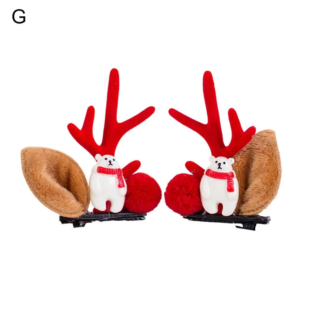 

1 Pair Attractive Xmas Holiday Ladies Kids Hair Pins Wear-resistant Christmas Hair Clips Plush Ears for Reunion