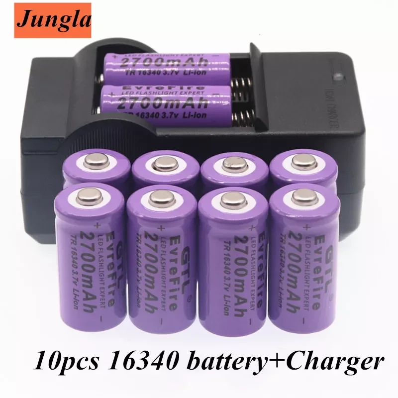 

NEW 100% New original 16340 Battery CR123A 16340 Battery 2700mAh 3.7V Li-ion Rechargeable Battery+16340Charger