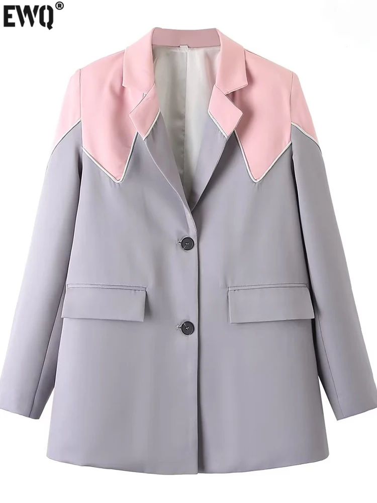 

Женский контрастный Блейзер [EWQ], свободный блейзер с двумя пуговицами и карманами, осень 2023