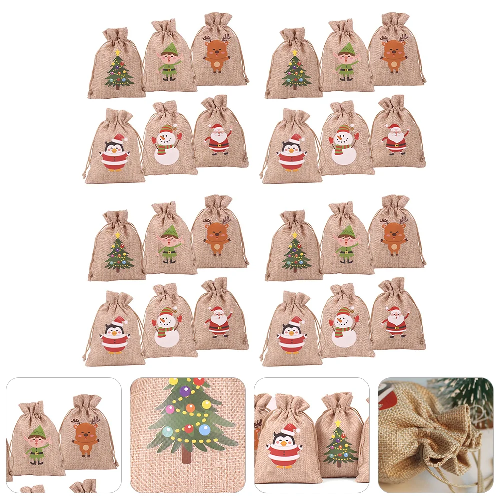 

24 Pcs Bling Decor Christmas Sack Xmas Advent Bags Decoration Burlap Calendar Gift Elder