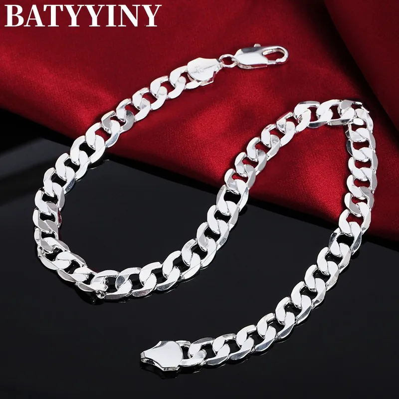 

BATYYINY New Style 925 Sterling Silver 18/20/22/24/26/28/30 Inch 12mm Flat Side Necklace Ladies Men Fashion Wedding Jewelry Gift