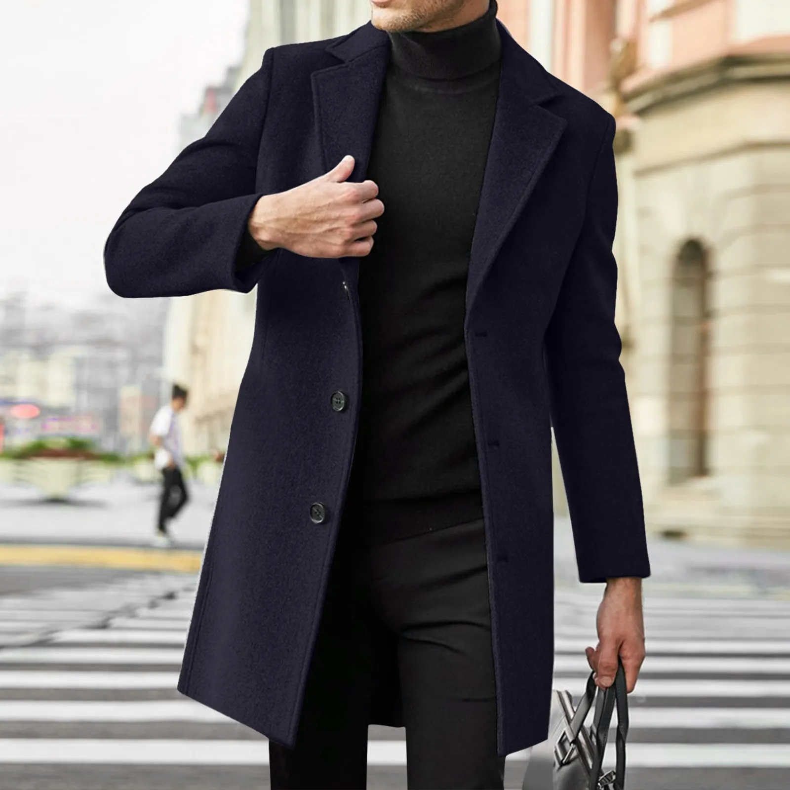 

Men'S Overcoat Fashion Single Breasted Medium Length Trench Coat Classic England Style Casual Autumn Winter Warm Jackets