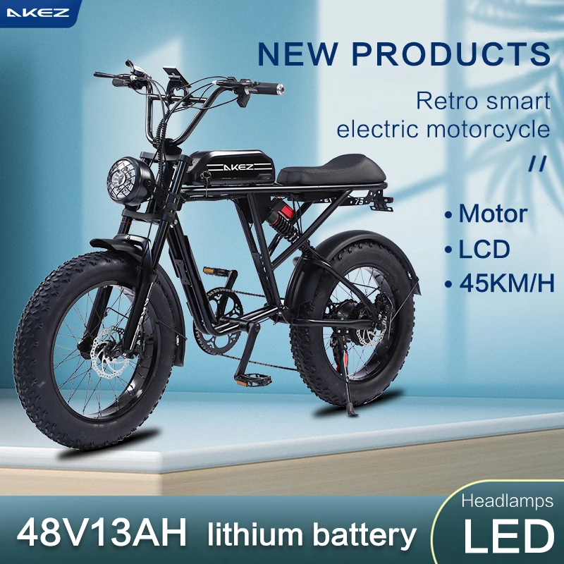 

AKEZ Electric Bicycle Ebike 20 Inch Mountain Moped Road Electric Bike 13/26AH 750W 48V Adult Mountain