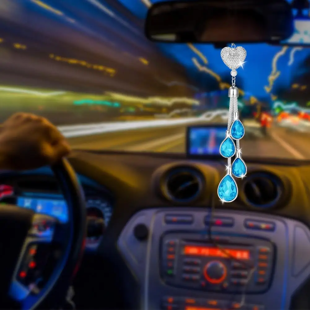 

4 Pcs Love-shaped Car Rearview Mirror Pendant Alloy Rhinestone Decoration Decor Lucky Hanging Interior Ornament Car Accessories