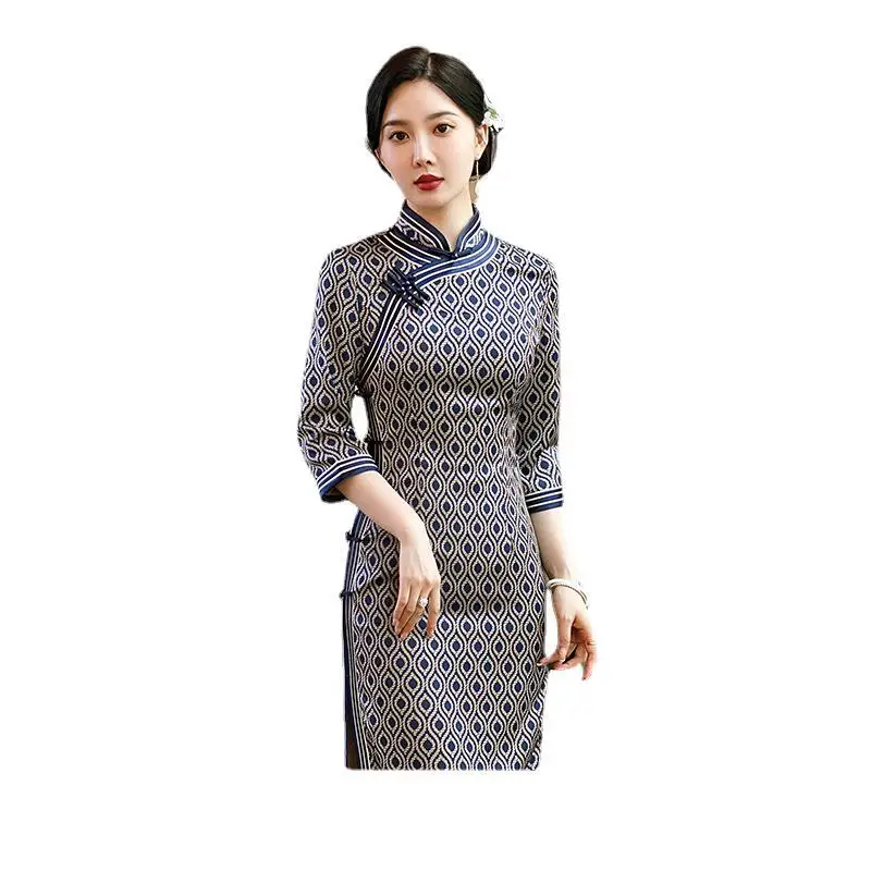 Новый высококачественный костюм Ципао с высококачественным принтом женский
