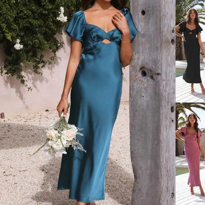 

Elegant Pure Color Casual Dresses High Waist Short Sleeve Urban Style Peach Collar Dress For Women