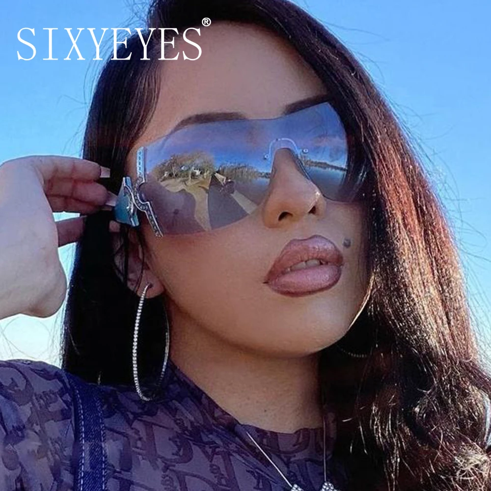 

2022 Y2K One Piece Oversized Sunglasses Women Luxury Brand Designer Wrap Around Sun Glasses Men UV400 Fashion Eyewear Shades
