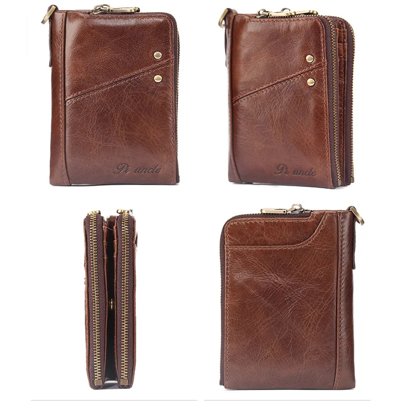 Men RFID Short Wallet Genuine Leather Credit Card Coin Pocket Money Bag Small Purse Clutch Double Zipper Fashion Wallet for Male