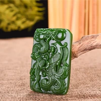hand carved dragon phoenix natural green jade pendant necklace fashion charm jewellery accessories amulet gifts for women men