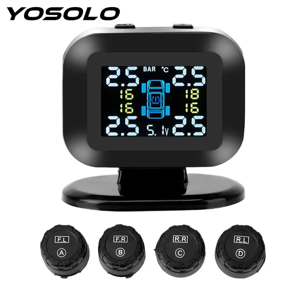 

Mini Car Tire Pressure Monitoring System Auto Security Alarm Systems With 4 Pcs External Sensor USB TPMS Wireless LCD Display