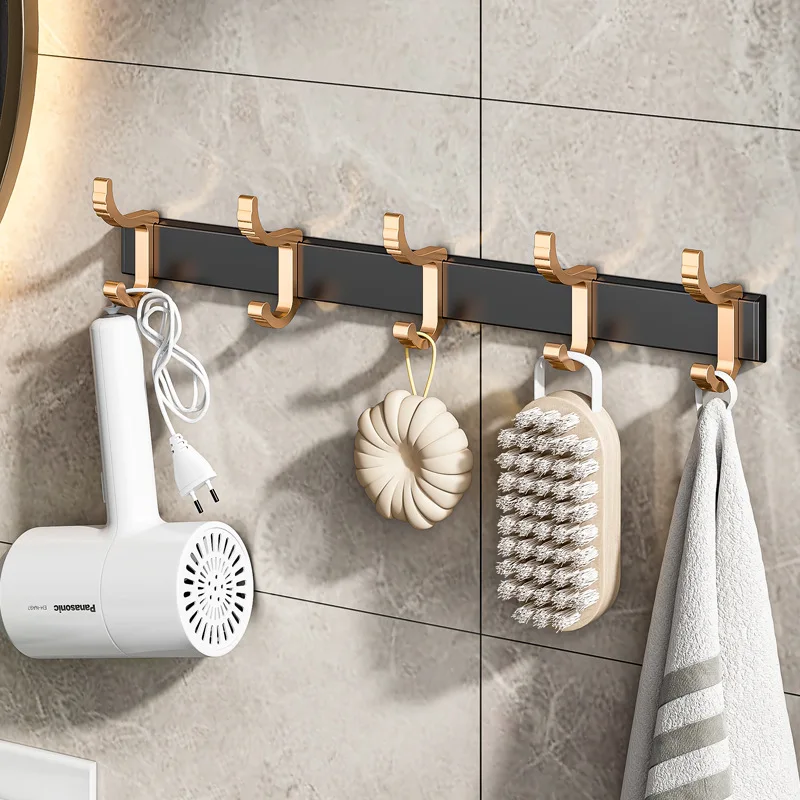 

Black Golden Robe Hooks Movable Towel Hanger Nail Free Installation Wall Hooks Coat Clothes Holder for Bathroom Back Door Hook