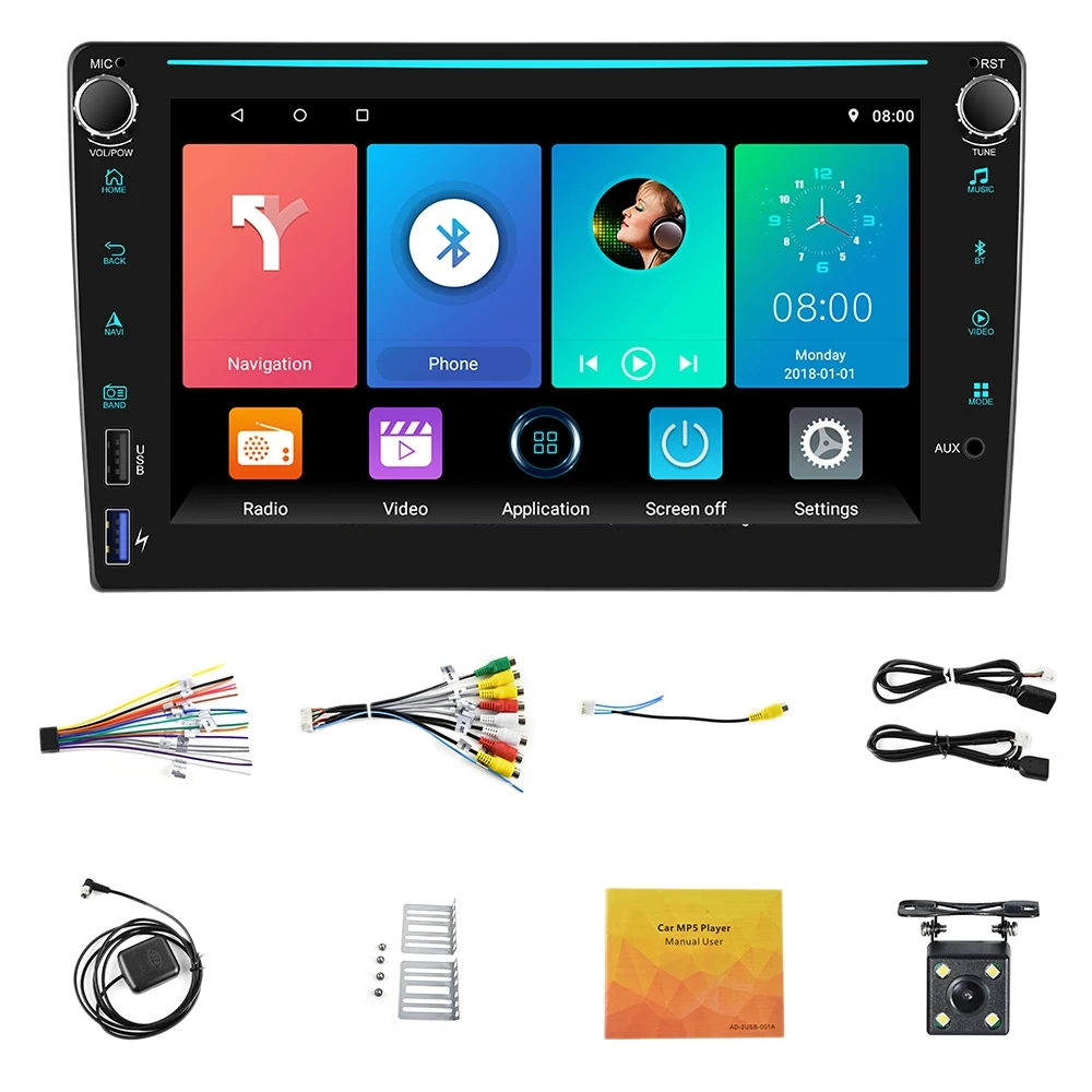 

2 Din Carplay Android Auto 8 Inch Universal Car Radio WIFI GPS FM MP5 Player Multimedia Player 4USB with Camera