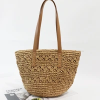 high capacity straw woven shoulder bags for women casual big straw totes bag woman handbags summer beach weave bucket women bags