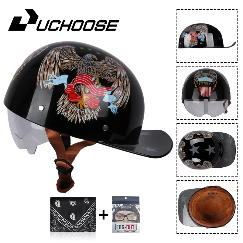 

2024 кепка бейсболка шлем винтажные мотоциклетные шлемы в стиле ретро, летний скутер с открытым лицом, Круизер, чоппер, гангстер DS с ветровым стеклом