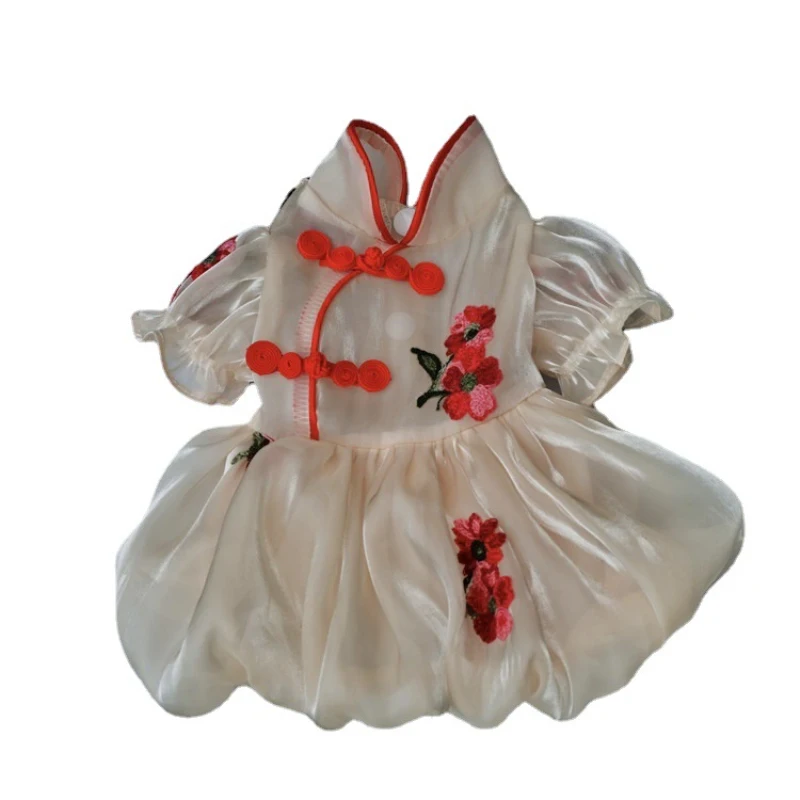 

Chinese Style Dog Dress Cheongsam Summer Cat Puppy Apparel Small Dog Costume Dresses Tang Suit Yorkie Pomeranian Pet Clothing
