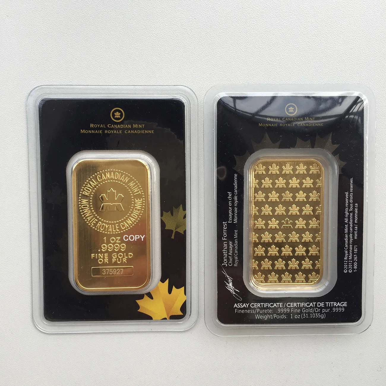

(Sealed Packaging) 1oz/2.5g/5g/10g/20g/50g 24k Gold Plated Copper Copy Bar Bullion Ingot (Non-magnetic) DIFFERENT serial number