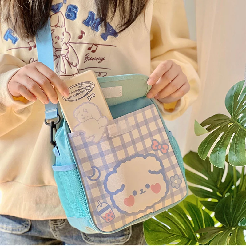 

Сумка женская холщовая с мультяшным принтом, милый мессенджер через плечо для девочек и детей, вместительные мешки для хранения закусок для пикника и путешествий