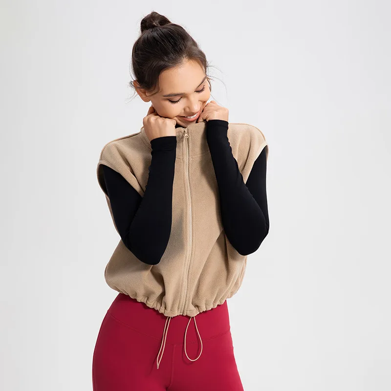 Зимняя женская одежда для спортзала йоги фитнеса теплый жилет улицы бега без