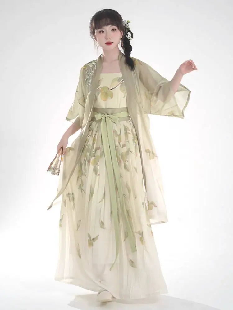 Фото Новое женское платье Hanfu Song System с рукавами, короткое платье, плиссированная юбка, брюки-фонарики, повседневные подтяжки №5