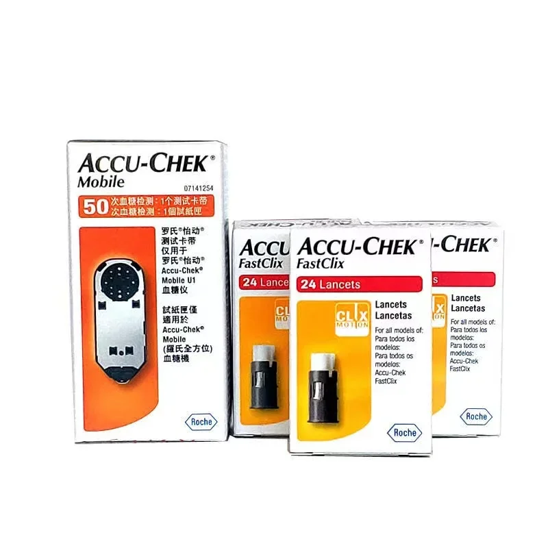 Фото Accu-Chek оригинальные импортные домашние медицинские мобильные тест-полоски для измерения уровня глюкозы в крови 50 шт. + фонари Fastclix №3