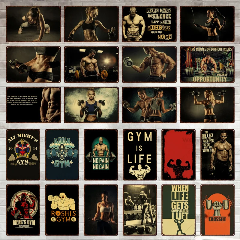 

Iron Poster Fitness Exercise Body Strong Healthy Retro Iron Plate Iron Drawing Board Metal Plaque Gym Bar Club Wall Decoration