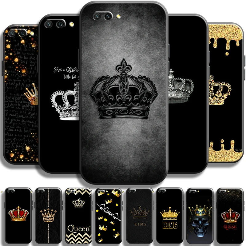 

Fashion Crown Queen King Case For Huawei Honor 10 10i 9 9A 10X 9X Lite Pro Phone Case Black Carcasa Funda Back Cases Coque