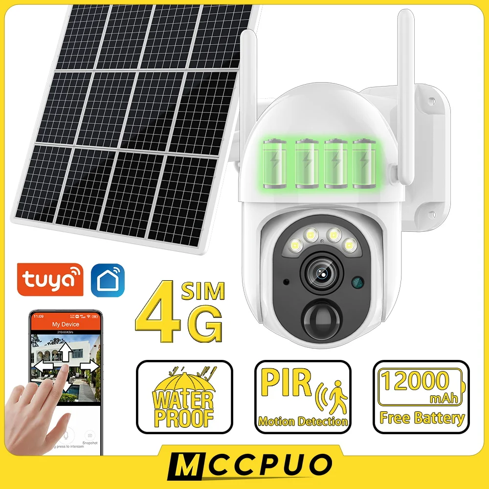 

Tuya Smart 4G SIM Card Surveillance Solar Powered Camera Built-in Battery Outdoor IP Camera PIR Motion WiFi Security PTZ Camera