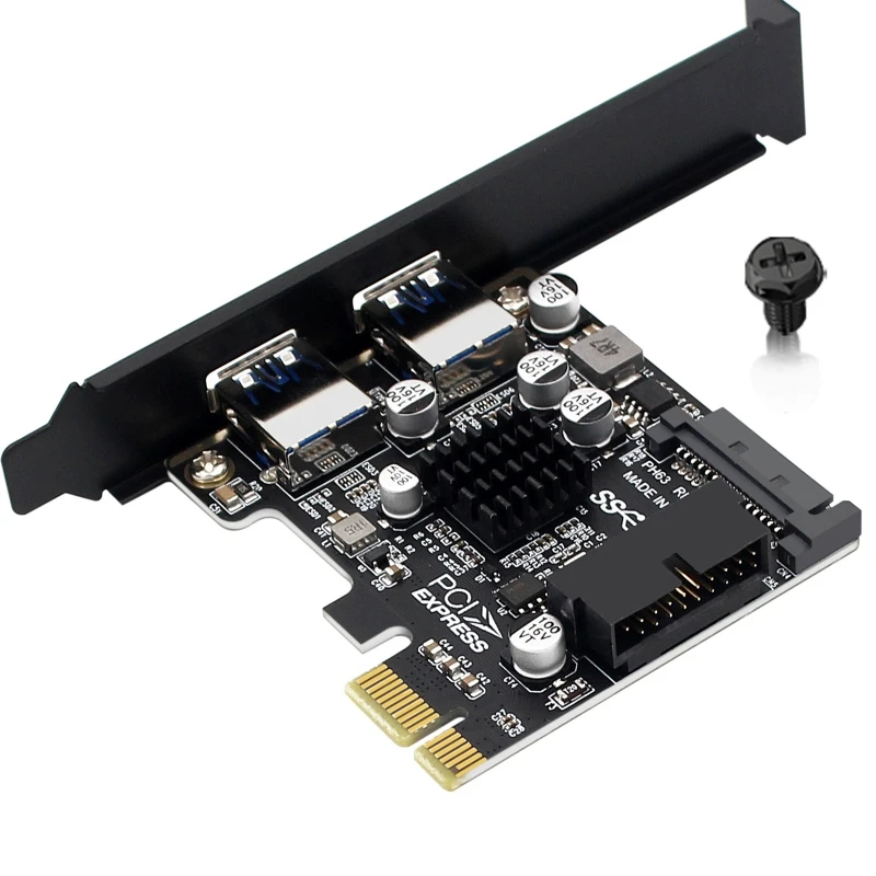 

PCI Express Riser Card PCI-E 2xUSB3.0 Expansion Adapter PCIE 1X 19Pin Drive Free