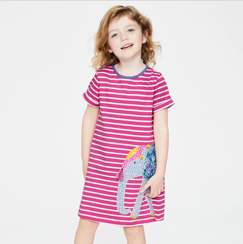 

Детское летнее Хлопковое платье в полоску, с принтом слона