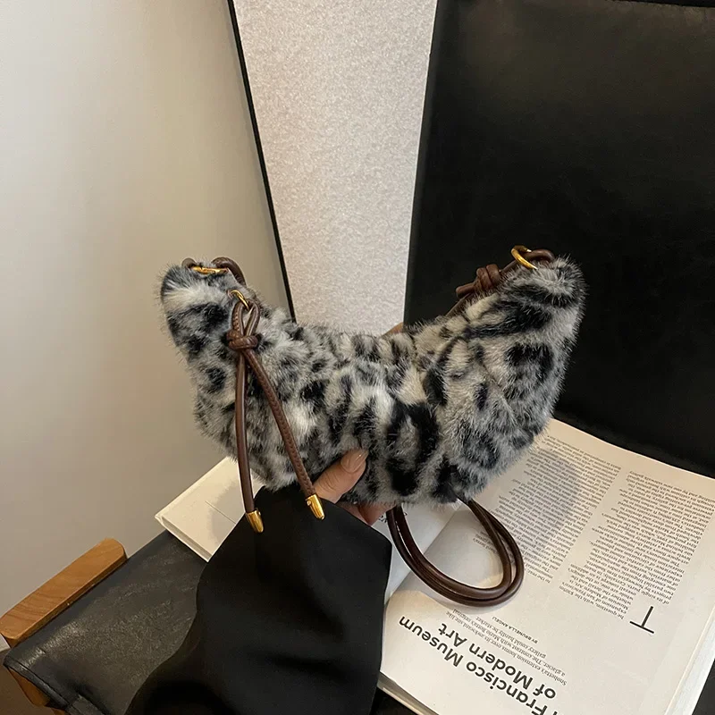 Высококачественные вельветовые женские сумки на плечо с леопардовым принтом и