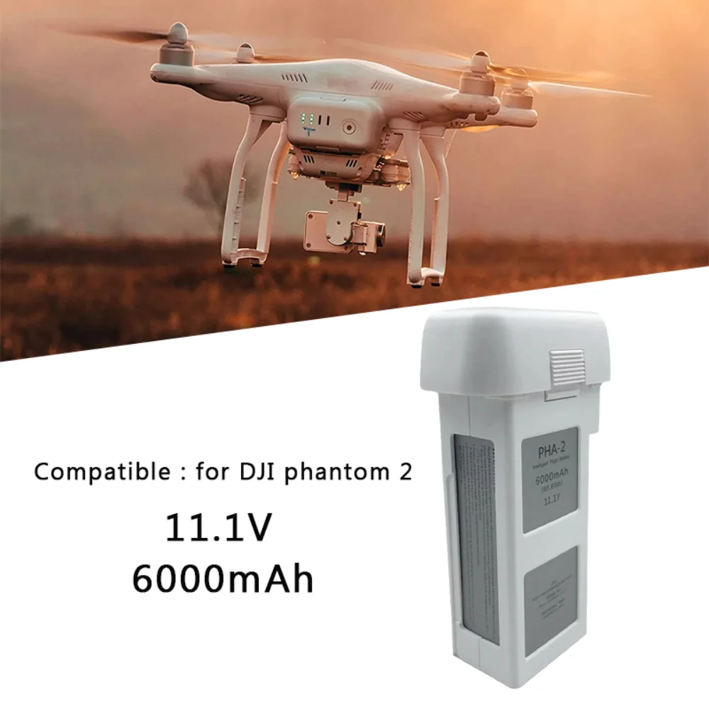 6000mah Battery For DJI Phantom 2 11.1V Upgraded and Large Capacity Spare Battery Vision + Quadcopter 10C