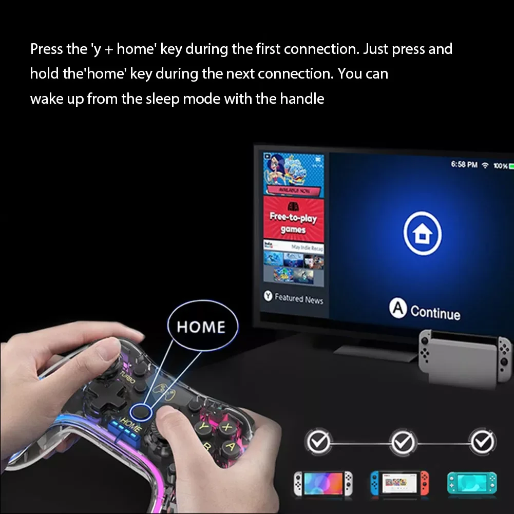 

NEW2023 Black Wireless Transparent Gamepad for NS Lite OLED Game Controller Video Games Joystick Gaming Accessories for Windows