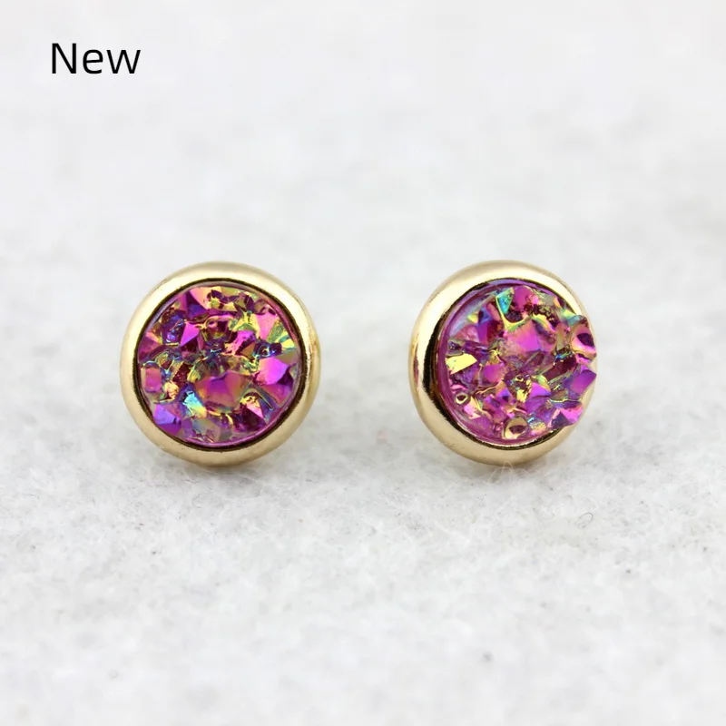

12MM Fashion Pave Puddle Round Drusy Earrings Female E2423 Hot Selling Gold Flake Druzy Stud Earrings Jewelry Wholesale