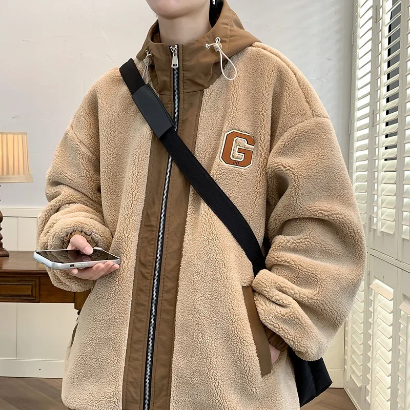 Утолщенная шерстяная куртка цвета хаки на флисовой подкладке для мужчин зимняя