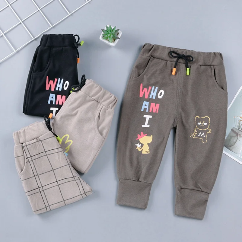 

2022 Spring Pants Plaid Letter Cartoon Baby Boys Clothes Girl Pants Spring Fall Full Sweatpants Kids Outdoor Sport Trousers