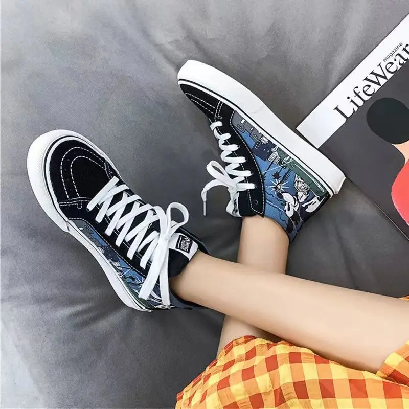

Mickey High Top Canvas Shoes Men's Korean Version Ins Fashionable Shoes Versatile Couple Shoes Hong Kong Style Student Board Sho