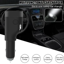 6 In 1 Car Charger Adapter Fast Charging with LED Flashlight Emergency Window Breaker Belt Cutter Multi-function Phone Charger