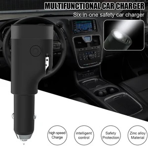 6 in 1 car charger adapter fast charging with led flashlight emergency window breaker belt cutter multi function phone charger free global shipping