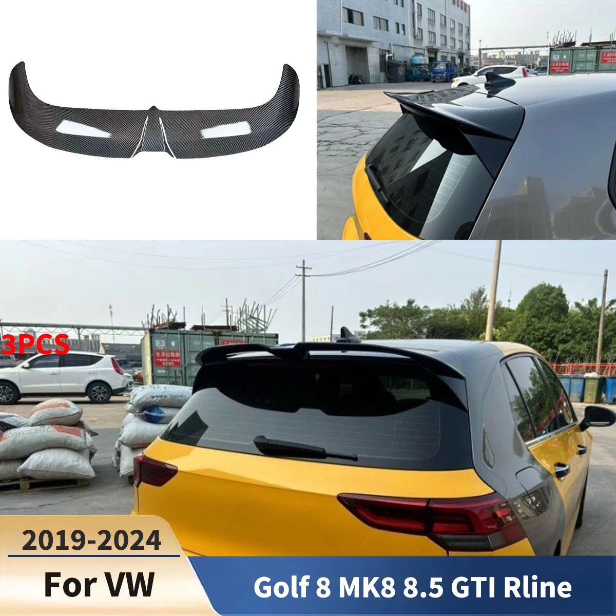 Фото Для VW Golf 8 MK8 8.5 GTI Rline 2019-2024 3 Oettinger Стиль Автомобильный задний спойлер на крышу Крыло Комплект кузова Модификация Внешняя настройка №1