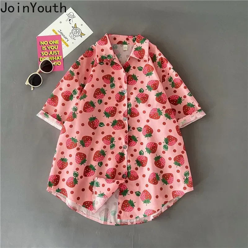 Женские топы Joinyouth рубашки с клубничным принтом свободные повседневные уличная