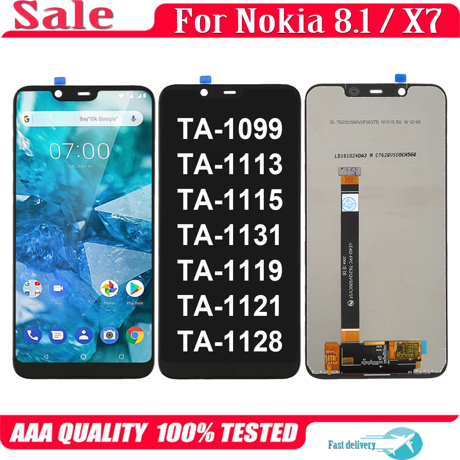 

Original 6.18" For Nokia 8.1 LCD Display Touch Screen Digitizer For Nokia X7 TA-1099 TA-1113 TA-1115 TA-1119 TA-1121 TA-1128 LCD