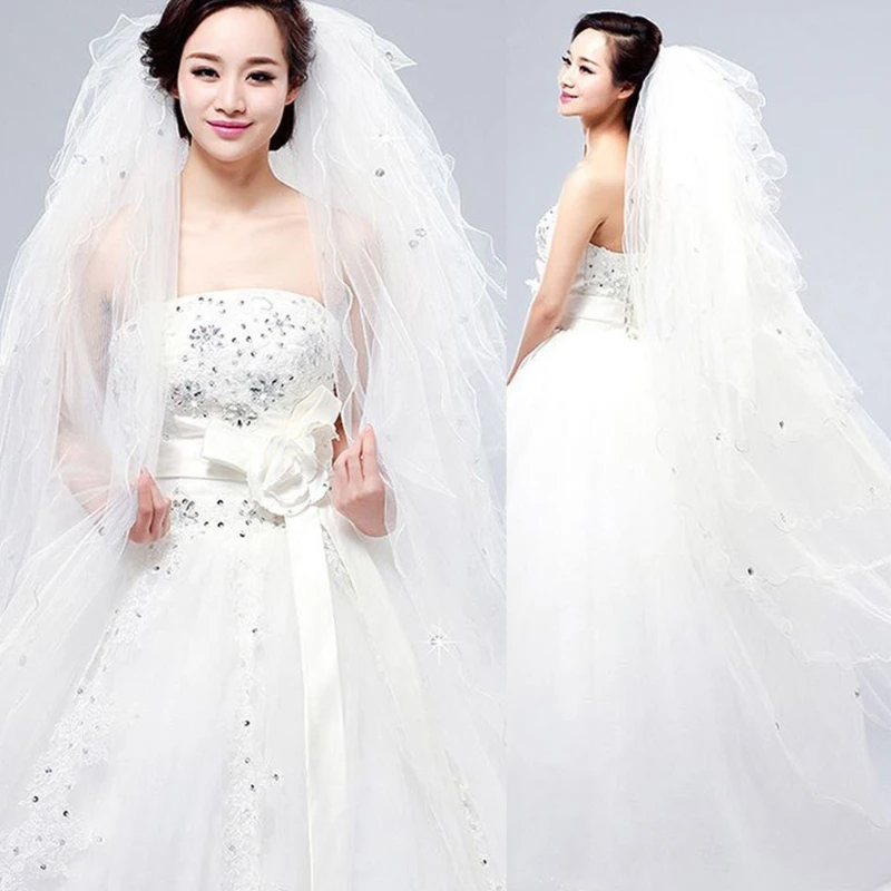 Свадебная фата с 10 рядами закрученных краев Стразы Декор Иллюзия Тюль Длинные